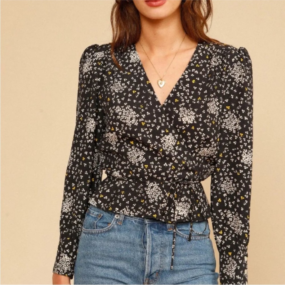 Rouje Martha black and floral wrap top NWT size 36